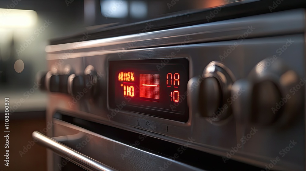 Aufkleber modern kitchen oven display with bright red led timer and temperature settings, showcasing sleek des