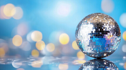 Obraz premium Shimmering disco ball illuminating dance floor with colorful lights, perfect for party decor
