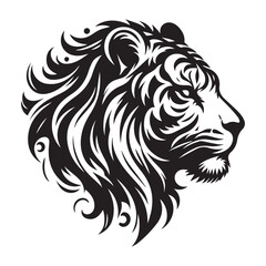 Fototapeta premium Tiger head silhouette vector illustration. Tiger growling grinning vector illustration on a white background. Beautiful breathtaking tiger