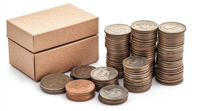 Hyper-Realistic EOQ Concept with Coins and Boxes in Symmetrical Arrangement