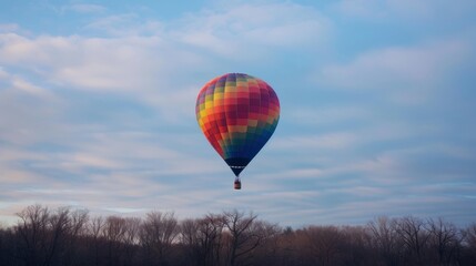 Fototapeta premium Even on an overcast day a hot air balloon fueled by solar power can still take flight utilizing the suns energy stored in its battery.