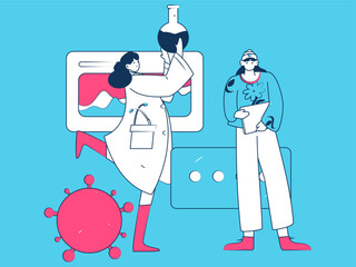 Medical characters fighting the epidemic flat vector concept operation hand drawn illustration
