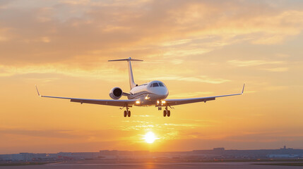 Fototapeta premium sunset jet landing 
