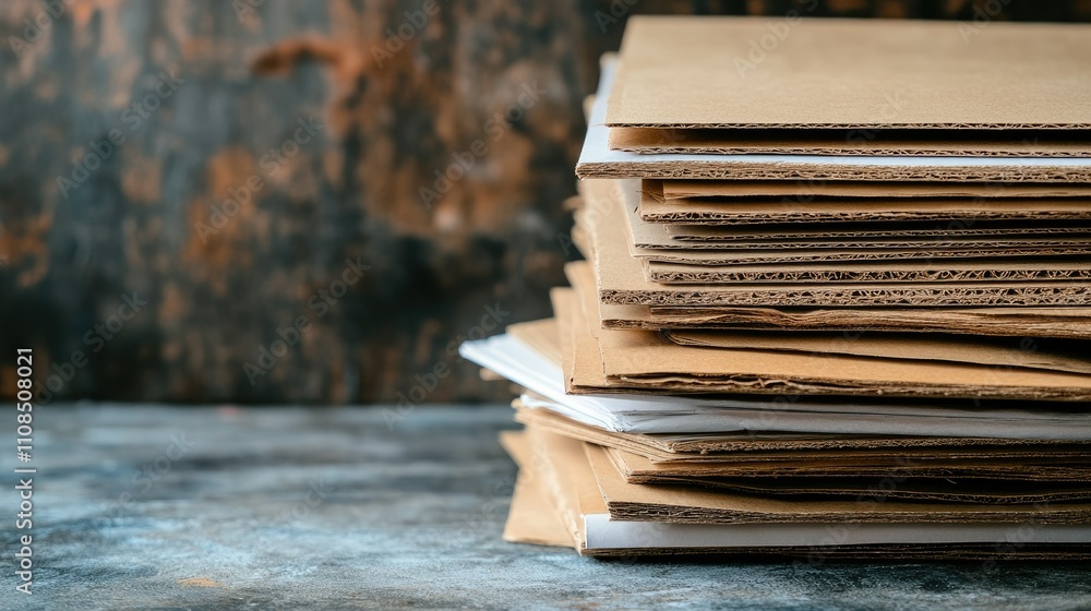 Poster A Stacked Collection of Neatly Arranged Cardboard and Paper Sheets on a Rustic Background Showcasing Various Textures and Tones Perfect for Artistic and Business Uses