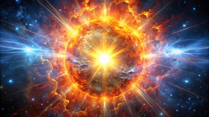 Fototapeta premium A cosmic explosion, a Big Bang supernova in space.