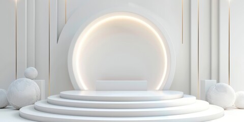 Impeccable white background provides a pristine setting for showcasing the significance of the award podium