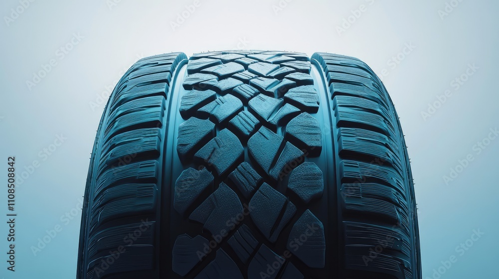 Poster high-quality close-up of a tire featuring deep treads and textures against a smooth background ideal