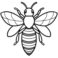 Bee Outline Vector art black color isolated on transparent background