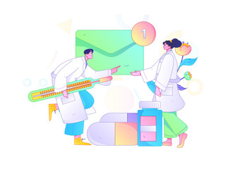 Fototapeta premium Medical characters fighting the epidemic flat vector concept operation hand drawn illustration 