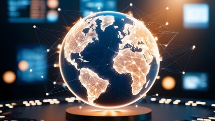 3D Digital Globe with Interconnected Data Points and Real-Time Technology Concept