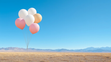 Fototapeta premium Three dimensional render of bunch of balloons tied to desert cactus