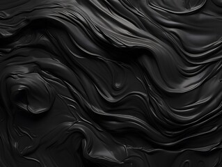 Obraz premium Abstract black texture with flowing, wavy patterns resembling thick paint or clay.