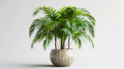 Obraz premium Palm Trees in Pot: 3D illustration of palm trees in a pot on a white background, emphasizing a tropical vibe.