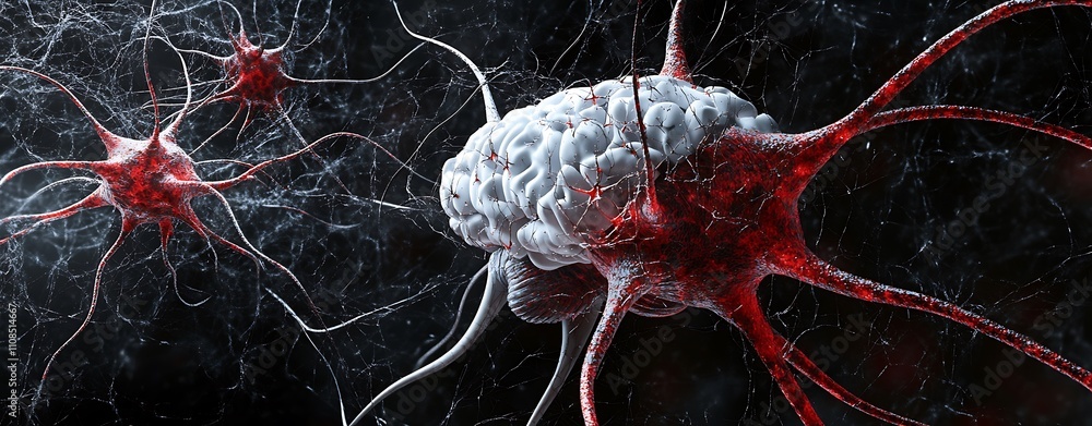 Aufkleber An abstract representation of cells, highlighting intricate structures and connections, evoking themes of biology and neuroscience.