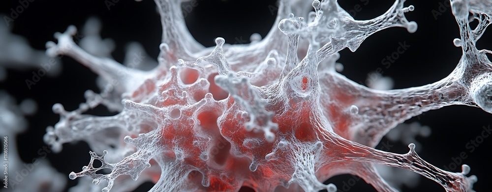 Poster A close-up view of a cell, showcasing intricate structures and textures, highlighting the complexity of biological organisms at a microscopic level.