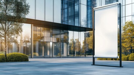 Naklejka premium Blank Billboard in Front of a Modern Glass Building
