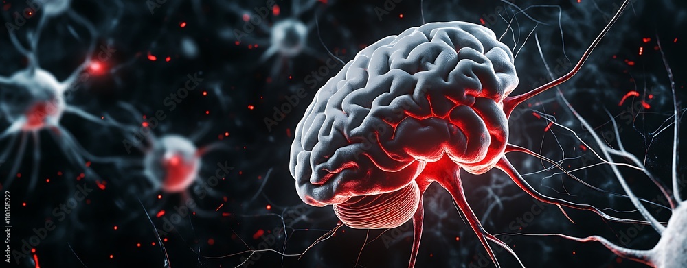 Fototapete a vibrant, digital representation of a human brain surrounded by neural connections, illustrating th