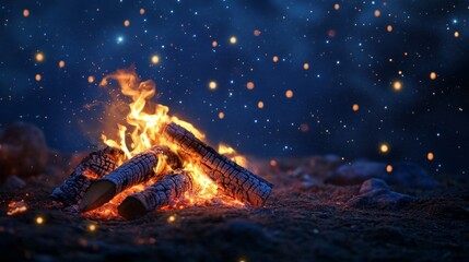 Obraz premium Campfire Burning Brightly Under a Starry Night Sky