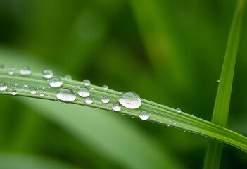 A blade of grass with dew droplets on it