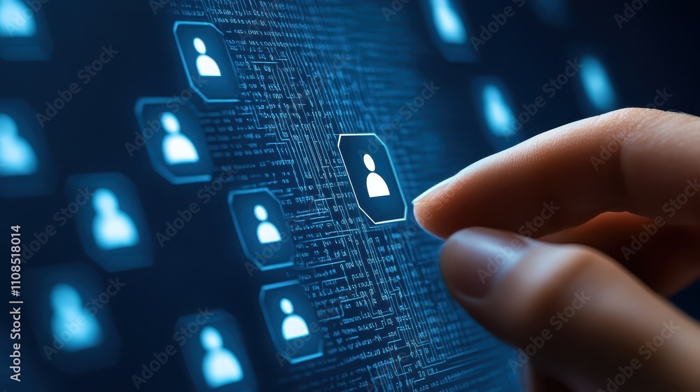 Poster closeup of a hand engaging with vibrant computer screen, modern technological interaction