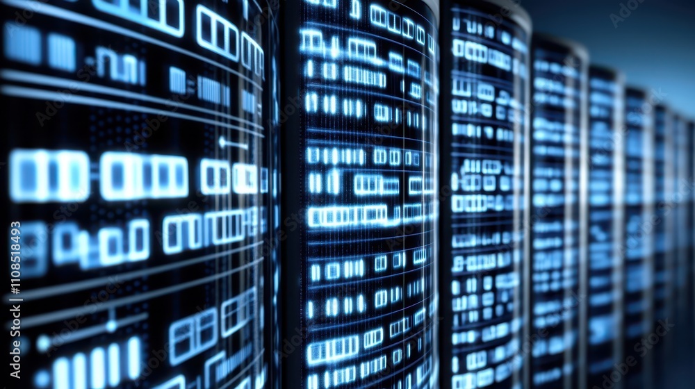 Poster visualization of data flow, blue and white streams on a dark background