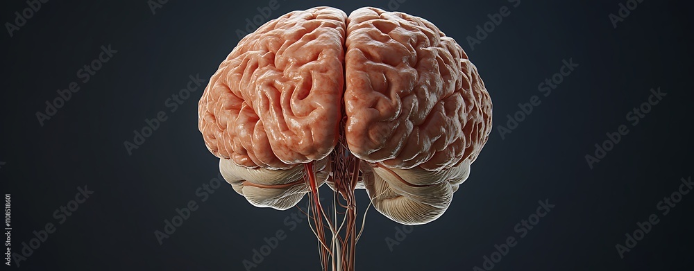 Fototapete a detailed, realistic depiction of a human brain showcasing its intricate structure and neural conne