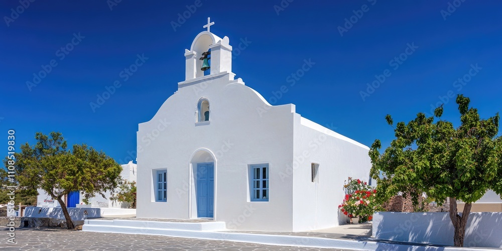 Wall mural White church in Oia town on Santorini island in Greece