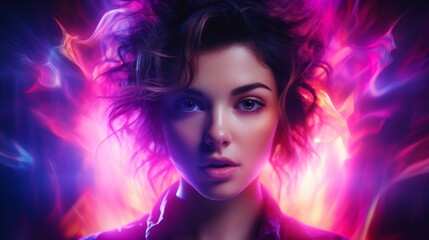 Obraz premium 美女ポートレートとピンクの光,Generative AI AI画像