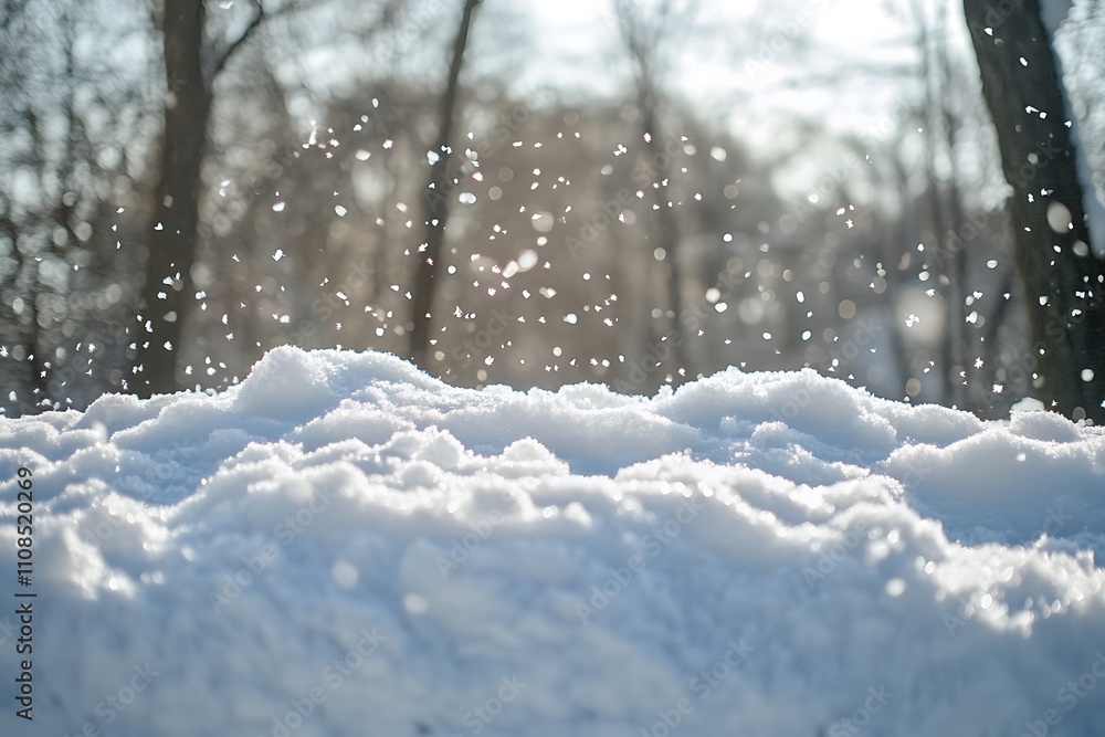 Aufkleber a serene winter scene featuring a snow-covered landscape with softly falling snowflakes illuminated 