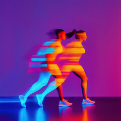 Obraz premium Dynamic motion shot of a runner in vibrant light trails.