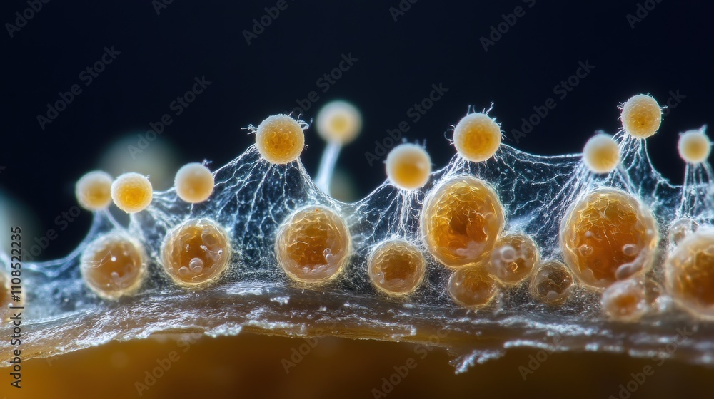 Aufkleber Close-up View of Unique Microscope Image Showing Delicate Spore Structure and Fine Filaments on Natural Organic Matter in Stunning Detail