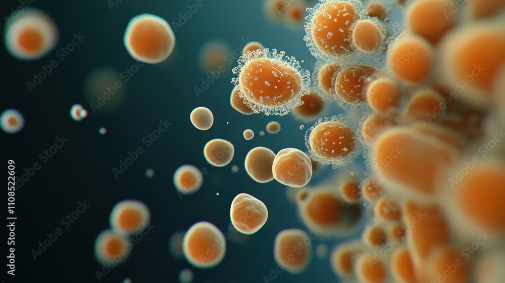 Poster Detailed Close-Up of Colorful Microorganisms in an Abstract Background, Representing Cellular Structures and Biological Processes in a Scientific Context