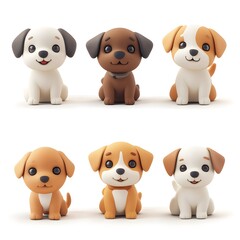 Fototapeta premium A set of cute little puppy dogs in a creative minimal 3D style, isolated on a white background with the background removed.