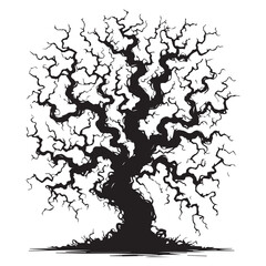 Mysterious Canopy: Snag Tree Silhouettes Crafting a Mysterious Canopy in Nature's Silent Symphony - Snag Tree Vector - Dry Tree Silhouette - Horror Tree Silhouette