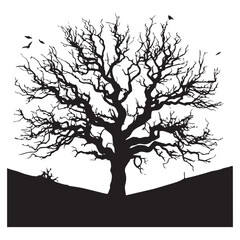 Fototapeta premium Mysterious Canopy: Snag Tree Silhouettes Crafting a Mysterious Canopy in Nature's Silent Symphony - Snag Tree Vector - Dry Tree Silhouette - Horror Tree Silhouette