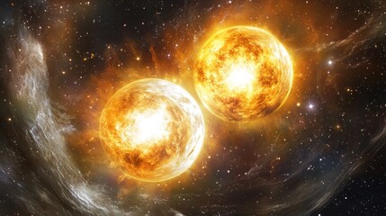Obraz premium Two Fiery Celestial Bodies Colliding In Space