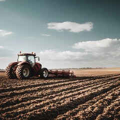 Obraz premium A tractor in an agricultural field, representing the core of farming and plant cultivation.