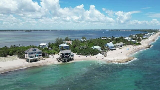 Oceanfront homes on stilts at popular Bathtub Beach in Stuart, Martin County, Florida. 