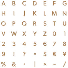 茶色の影付きアルファベット大文字