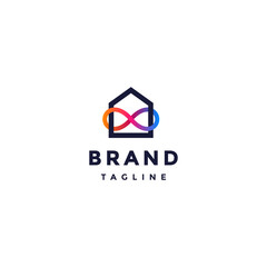 Colored Infinity Lines Bind Home Logo Design. House Lines In Loop Symbol Bind Logo Design.