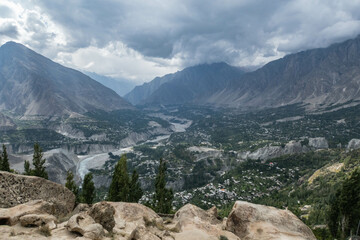 View of the Hunza Valley from the Eagle's Nest, Karimabad, Hunza, Gilgit-Baltistan, Pakistan