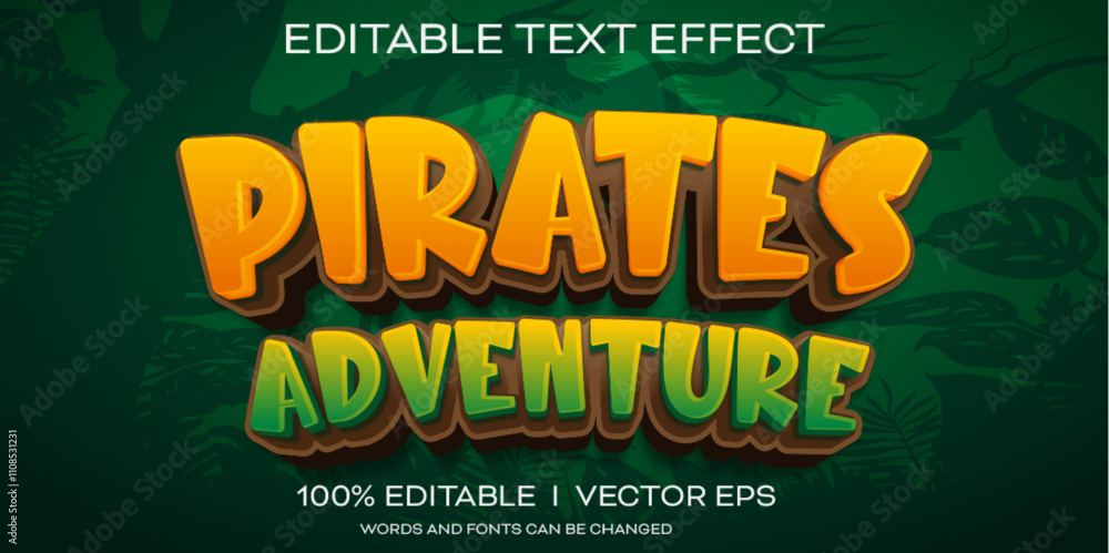 Aufkleber pirates adventure vector 3d text effect with modern style design