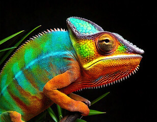 Obraz premium Vibrant Photorealistic Chameleon with Colorful Scales