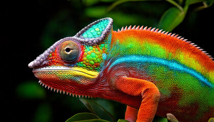 Obraz premium Vibrant Photorealistic Chameleon with Colorful Scales