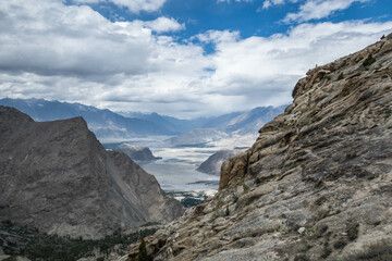 Fototapeta premium Views of Skardu Valley hiking to Marsur Rock, Hussainabad, Skardu, Baltistan, Pakistan