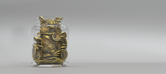 Savings and investing concept coin with coins in a a jar. 3d rendering