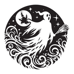 Ghost silhouette Halloween spooky flying mysterious phantoms, ghosted night shadows. Scary ghosts flat vector illustrations