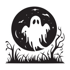 Ghost silhouette Halloween spooky flying mysterious phantoms, ghosted night shadows. Scary ghosts flat vector illustrations