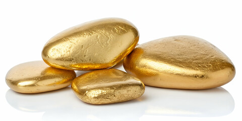 Obraz premium set of golden stones and golden.Luxurious Set of Golden Stones with Shimmering Metallic Textures Isolated on White Background