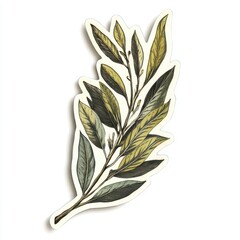 Vintage scrapbook style collage paper sticker cutout of a willow leaf on white background.